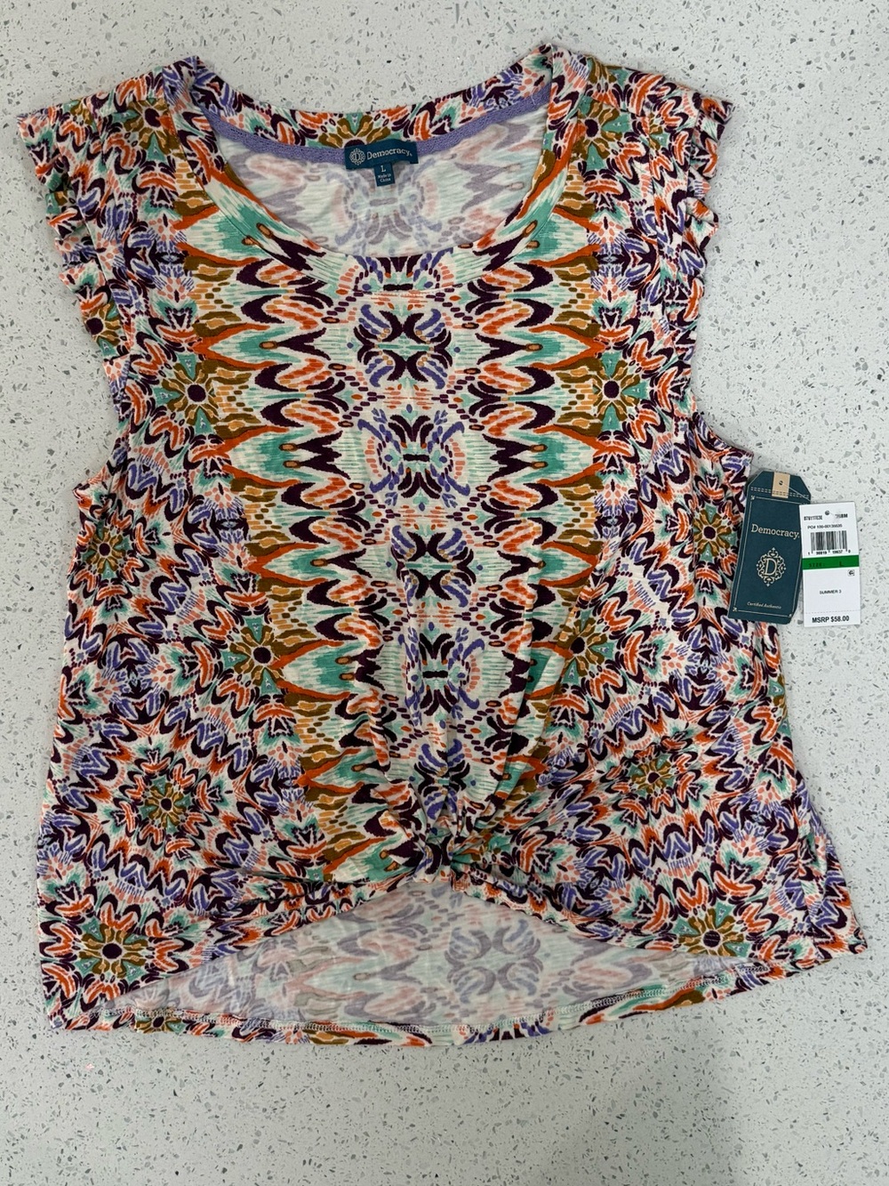 Democracy Multicolor Knit Twist-Front Sleeveless Top - Teal, Orange, Purple